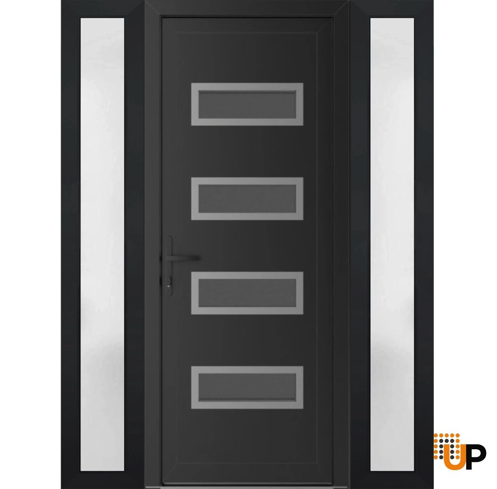Single swing vinyl modern exterior door with tempered glass | Manux 8113 Black Matte | 60 x 80 photo#1