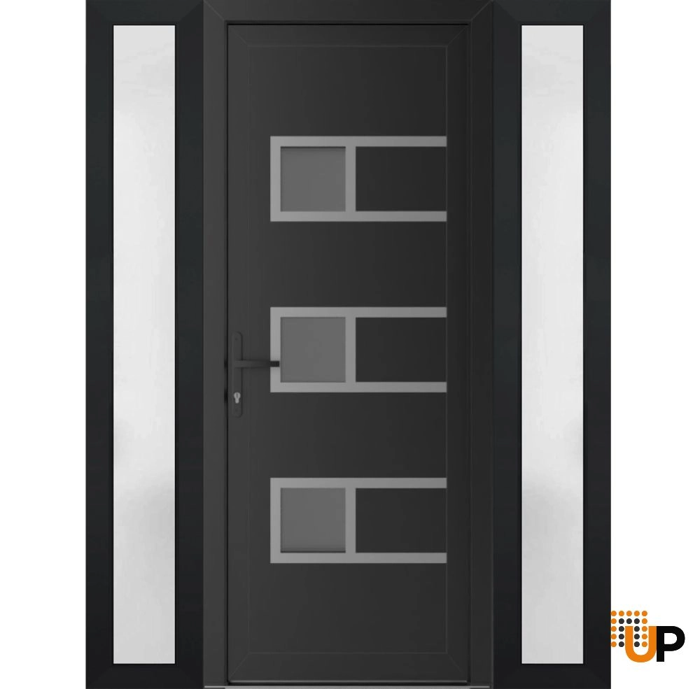 Single swing vinyl modern exterior door with tempered glass | Manux 8933 Black Matte | 54 x 80 photo#1