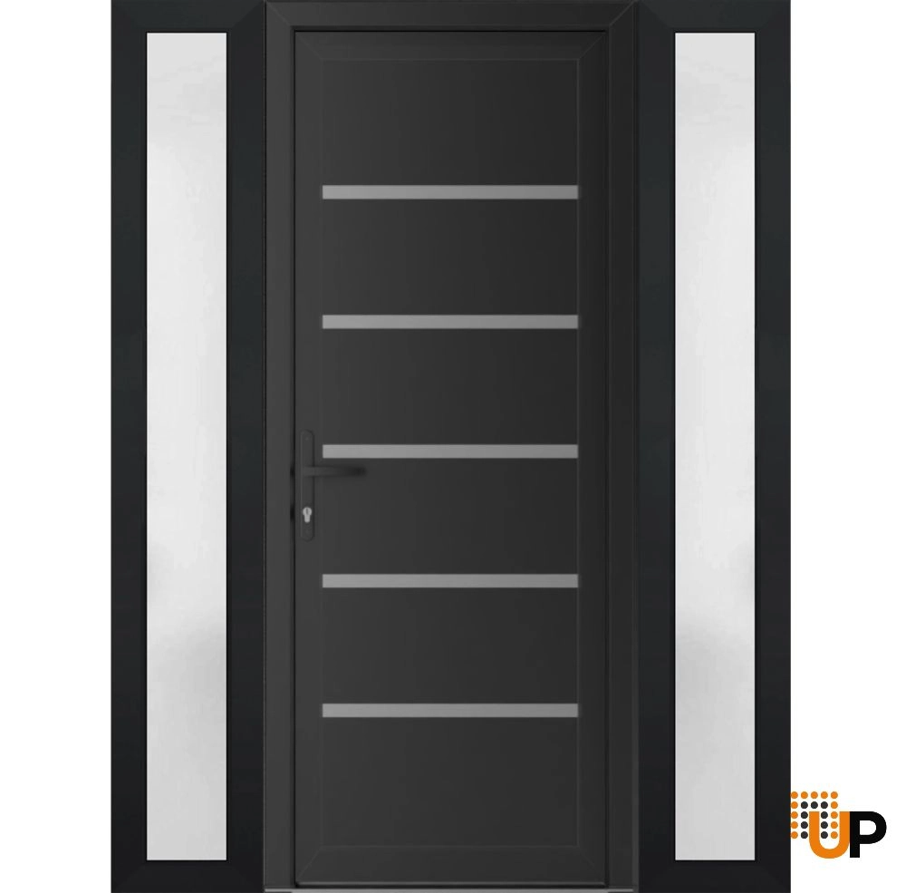 Single swing metal-plastic modern exterior door | Manux 8415 Black Matte | 58 x 80 (14+30+14 x 80) photo#1