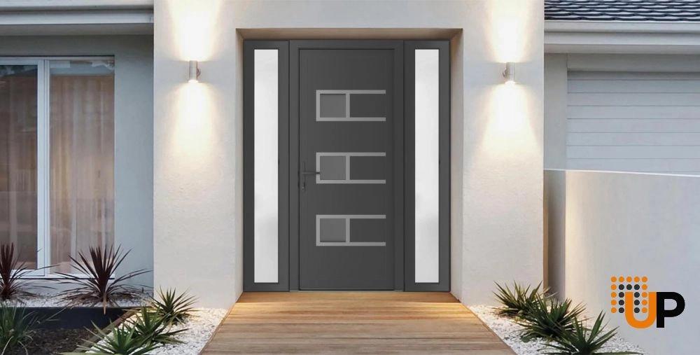 Single swing vinyl modern exterior door with tempered glass | Manux 8933 Antracite | 64 x 80 photo#2