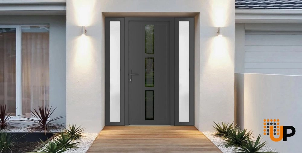 Single swing vinyl modern exterior door with tempered glass | Manux 8112 Antracite | 60 x 80 (12+36+12 x 80) photo#2