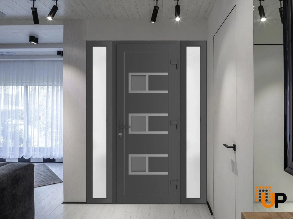 Single swing metal-plastic modern exterior door with tempered | Manux 8933 Antracite | 54 x 80 photo#3