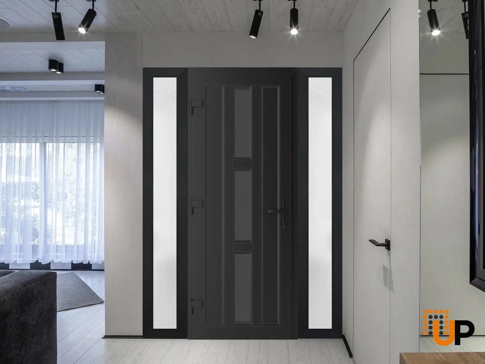 Single swing vinyl modern exterior door with clear glass | Manux 8112 Black Matte | 60 x 80 (12+32+12 x 80) photo#3