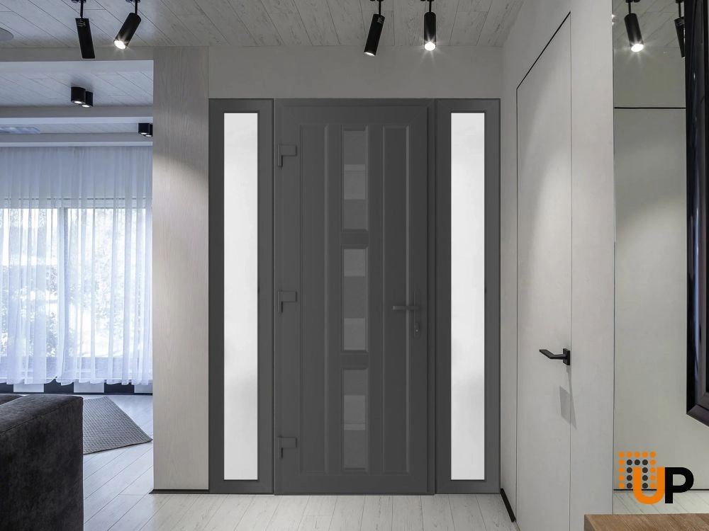 Single swing vinyl modern exterior door with tempered glass | Manux 8112 Antracite | 60 x 80 (12+36+12 x 80) photo#3