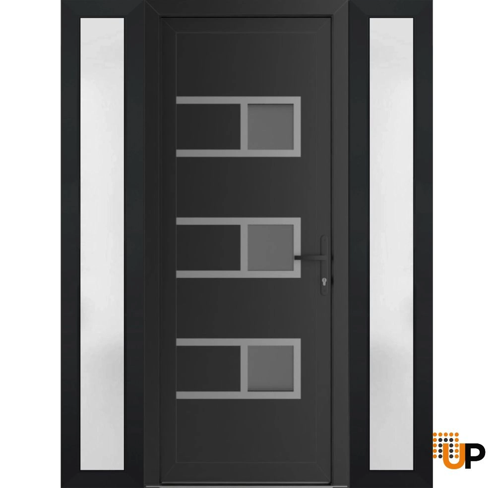 Single swing metal-plastic modern exterior door with tempered | Manux 8933 Black Matte | 54 x 80 photo#1