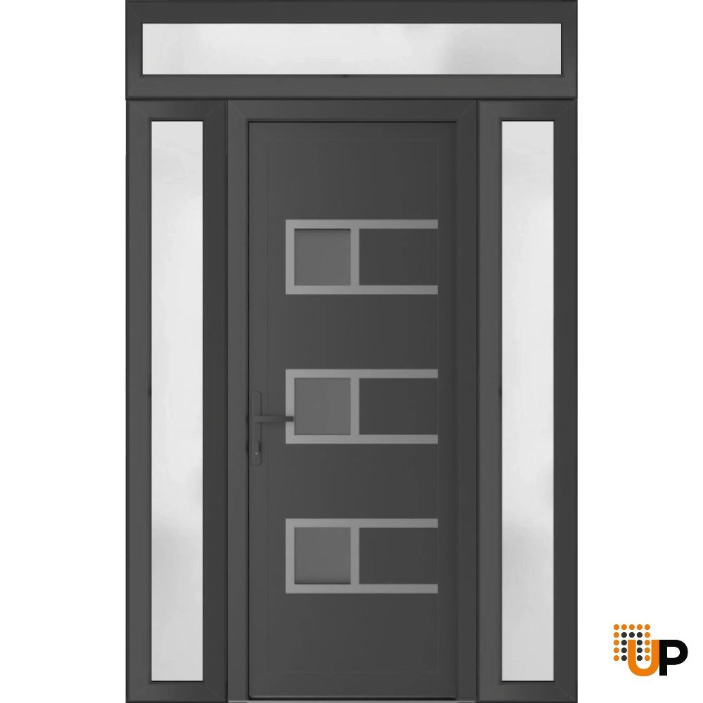 Single swing vinyl modern exterior door with tempered glass | Manux 8933 Antracite | 54 x 94 photo#1