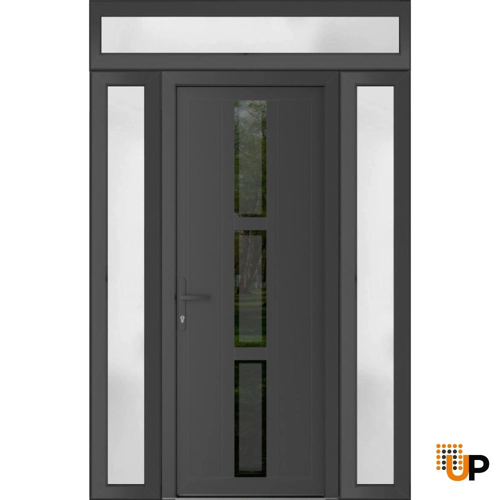 Single swing vinyl modern exterior door with tempered glass | Manux 8112 Antracite | 60 x 94 (12+36+12 x 80+14) photo#1