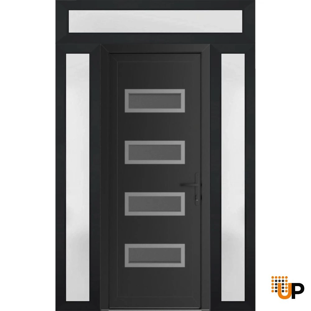 Single swing vinyl modern exterior door with tempered glass | Manux 8113 Black Matte | 56 x 94 (12+32+12 x 80+14) photo#1