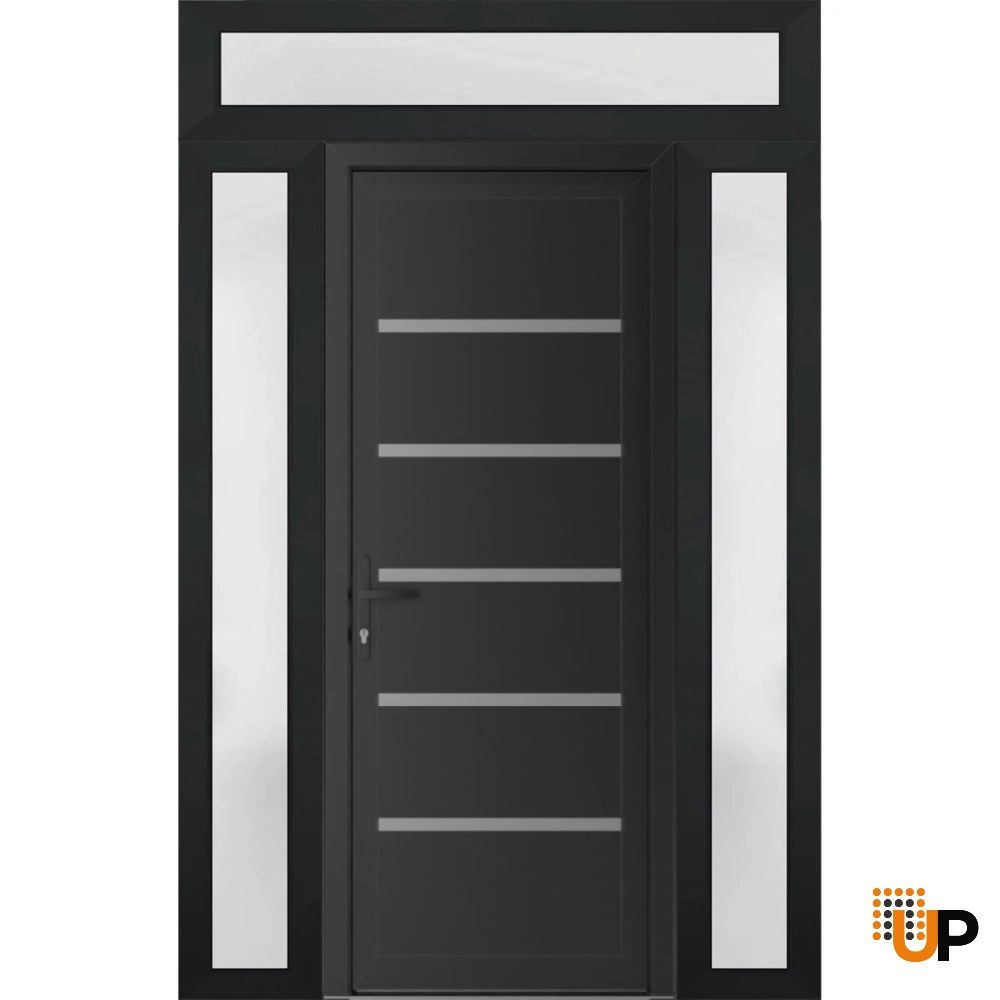 Single swing vinyl modern exterior door | Manux 8415 Black Matte | 54 x 94 (12+30+12 x 80+14) photo#1