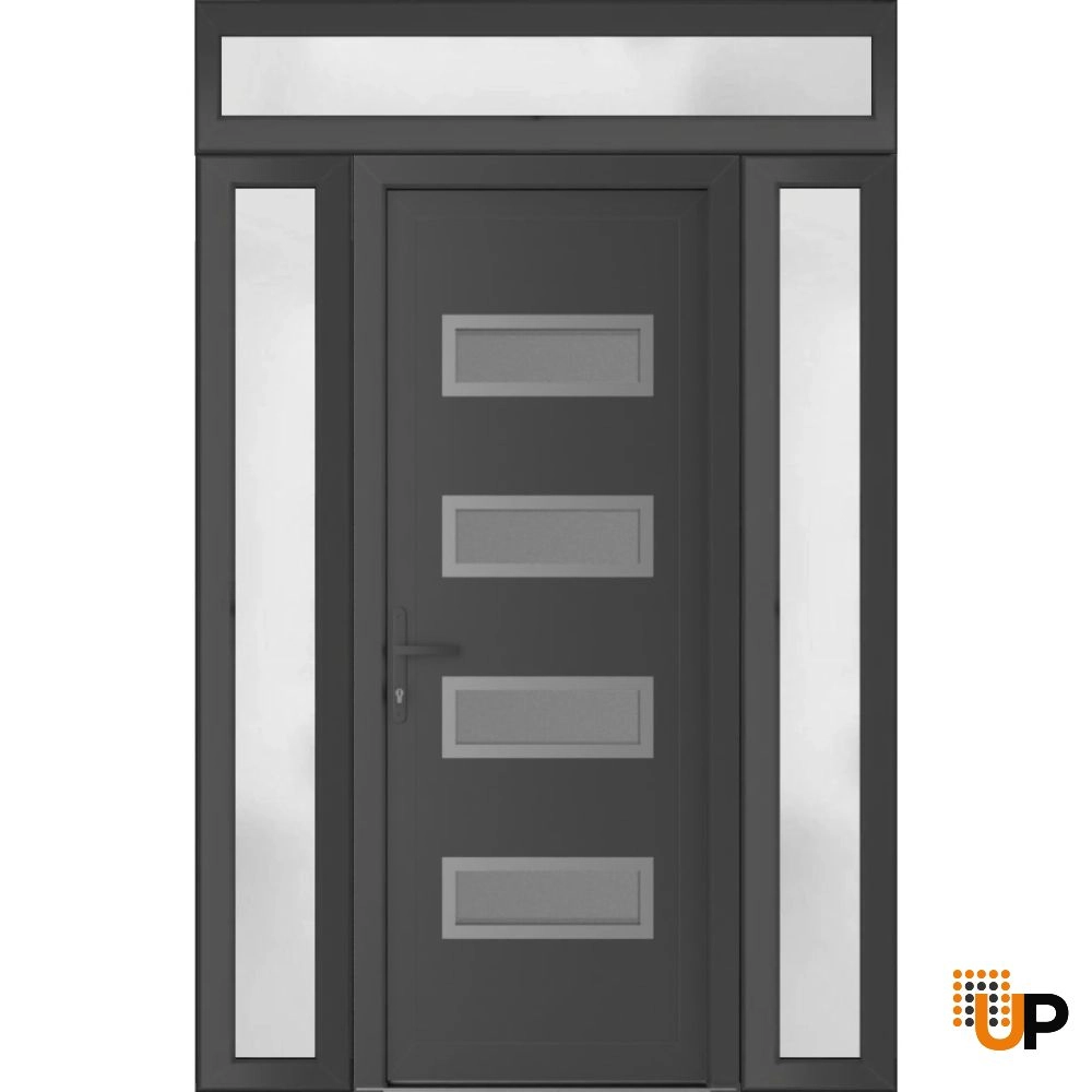 Single swing vinyl modern exterior door with tempered glass | Manux 8113 Antracite | 56 x 94 (12+32+12 x 80+14) photo#1