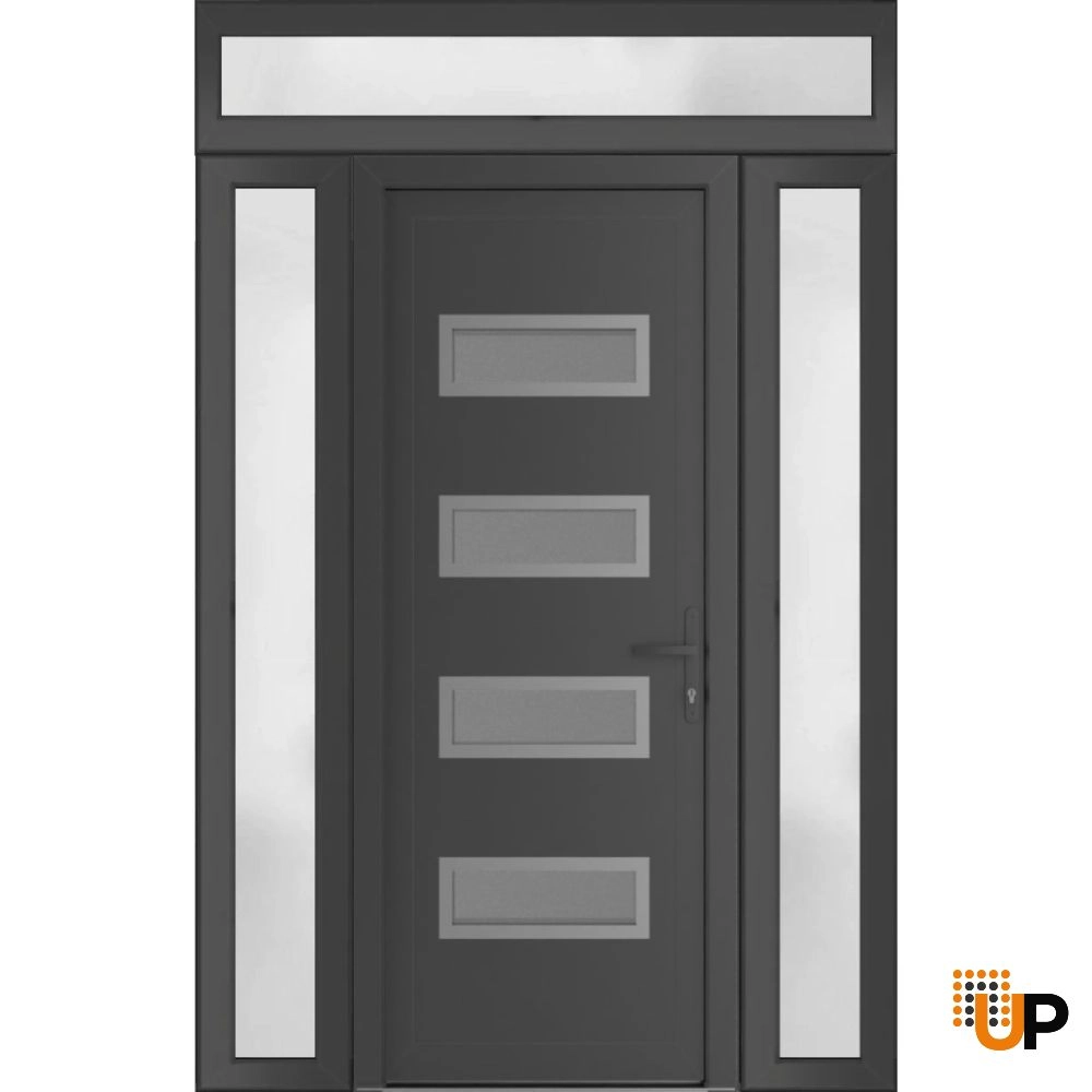 Single swing vinyl modern exterior door with tempered glass | Manux 8113 Antracite | 64 x 94 photo#1