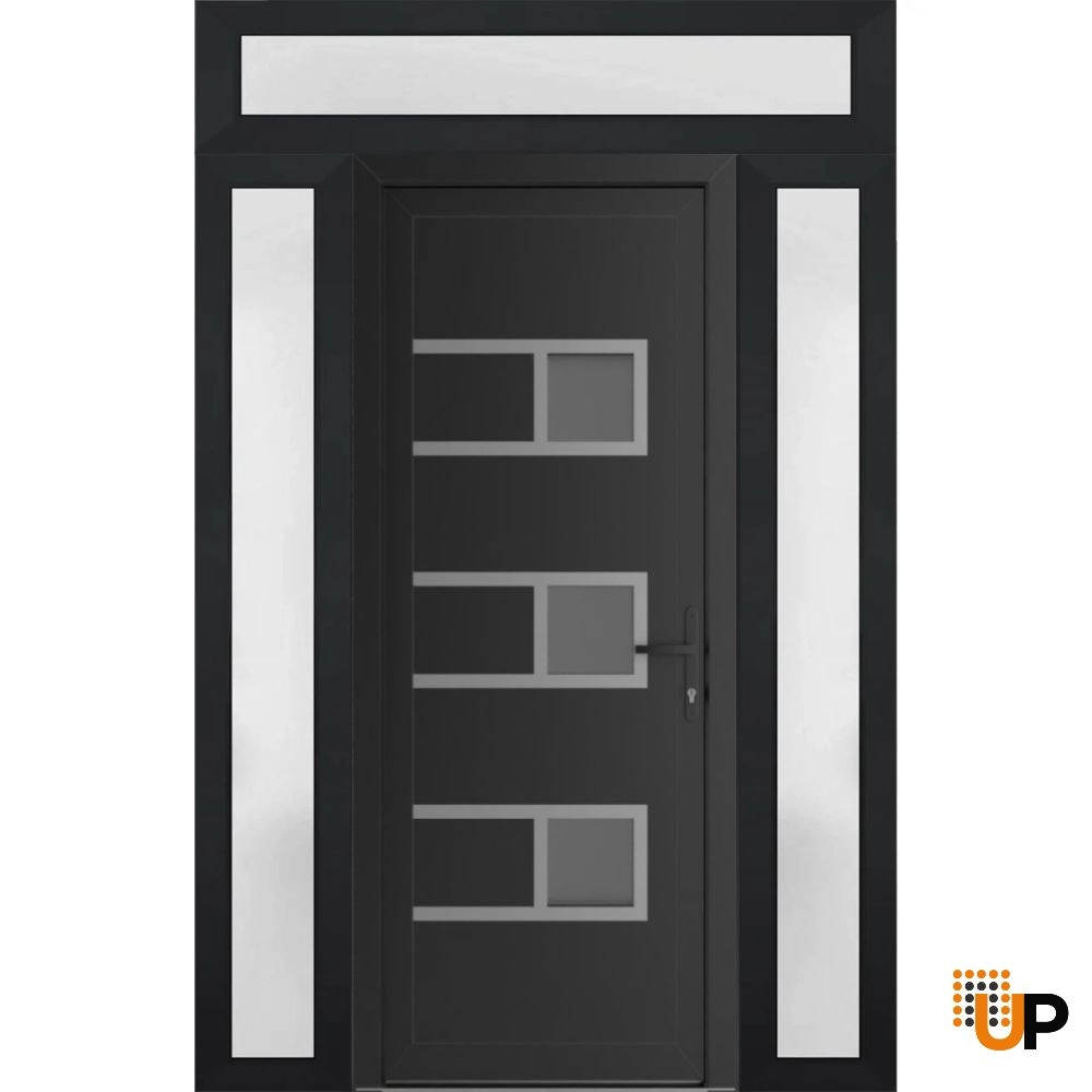 Single swing vinyl modern exterior door with tempered glass | Manux 8933 Black Matte | 54 x 94 photo#1