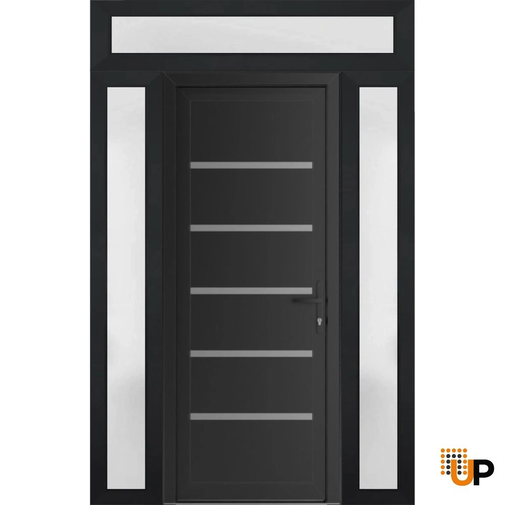 Single swing vinyl modern exterior door | Manux 8415 Black Matte | 68 x 94 (16+36+16 x 80+14) photo#1
