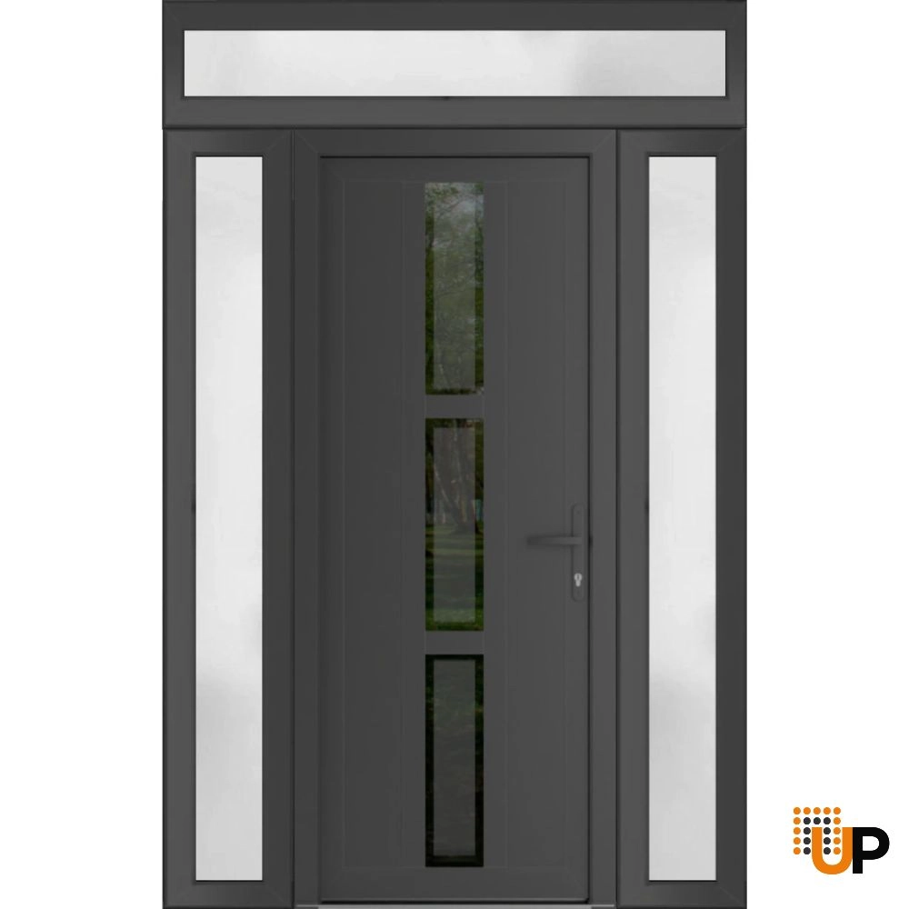 Single swing vinyl modern exterior door with clear glass | Manux 8112 Antracite | 60 x 96 (14+32+14 x 80+16) photo#1