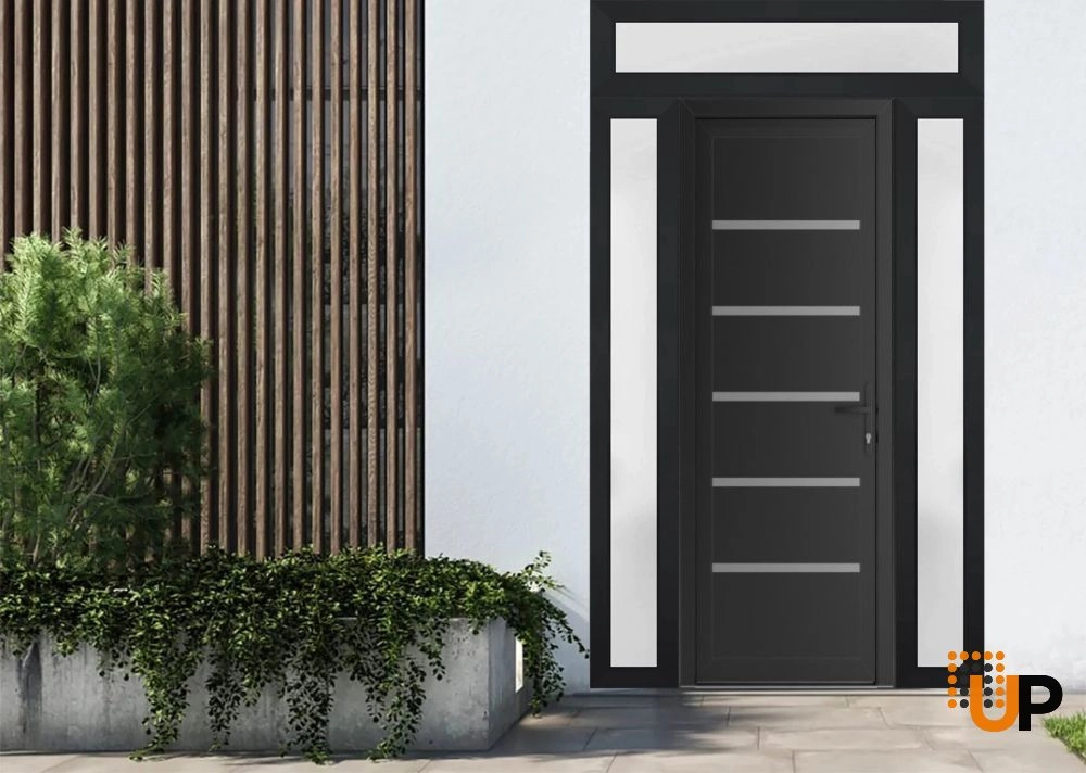 Single swing vinyl modern exterior door | Manux 8415 Black Matte | 58 x 94 (14+30+14 x 80+14) photo#2