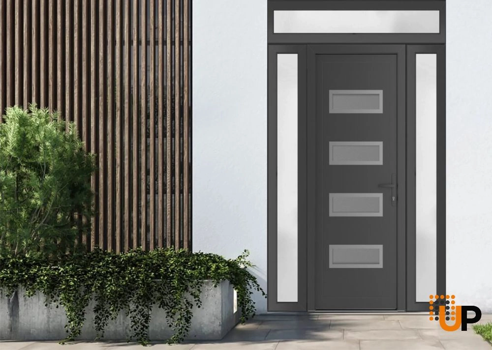 Single swing vinyl modern exterior door with tempered glass | Manux 8113 Antracite | 64 x 94 photo#2