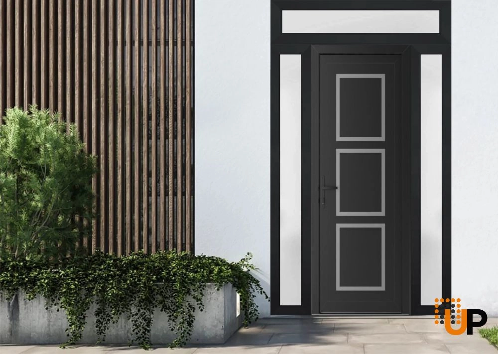 Single swing vinyl modern exterior door | Manux 8661 Black Matte | 64 x 94 photo#2