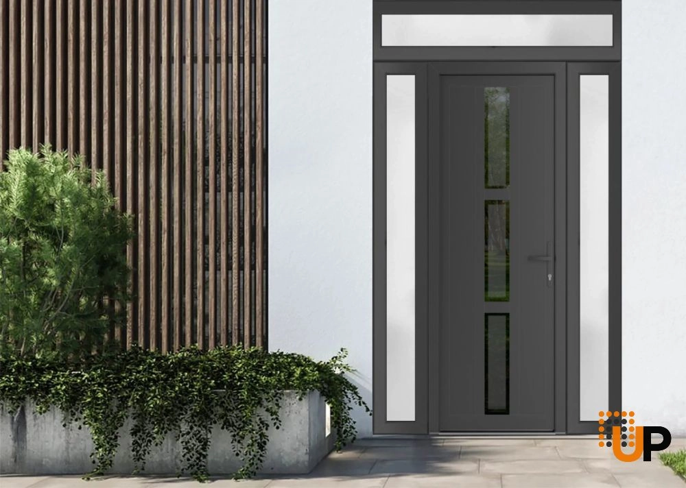 Single swing vinyl modern exterior door with tempered glass | Manux 8112 Antracite | 60 x 94 (12+36+12 x 80+14) photo#2