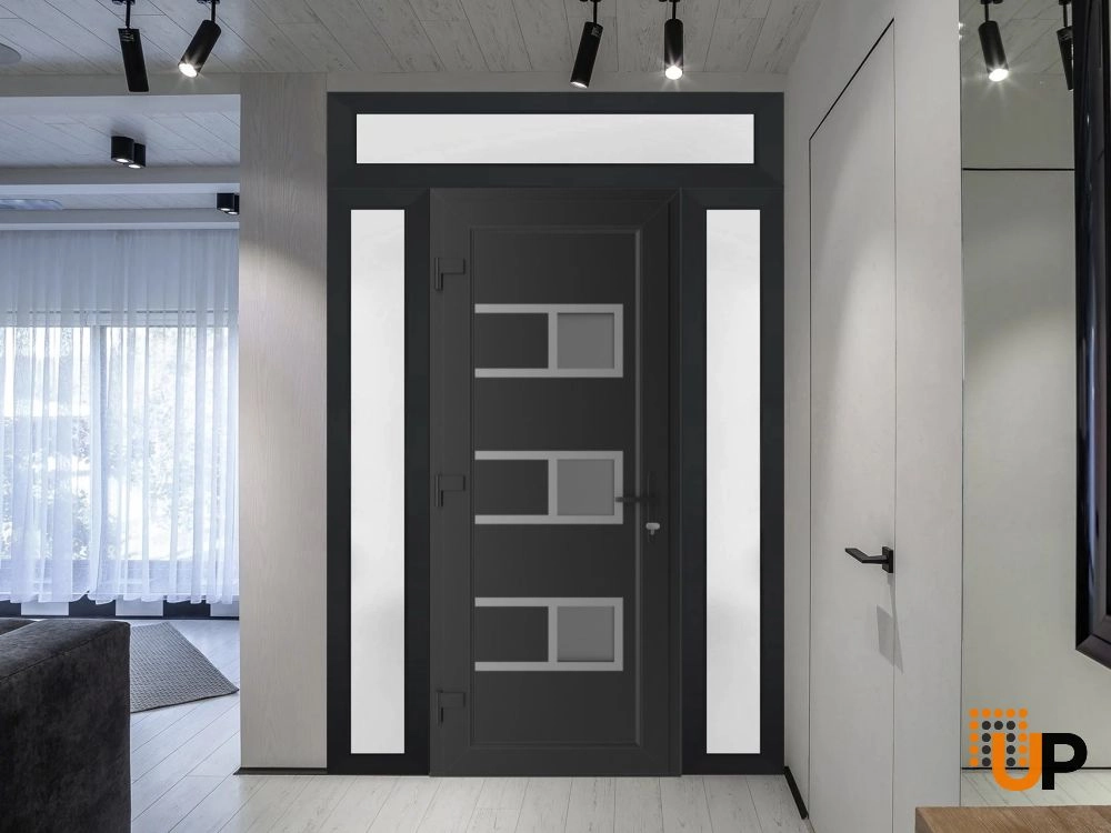Single swing vinyl modern exterior door with tempered glass | Manux 8933 Black Matte | 60 x 94 (14+32+14 x 80+14) photo#3