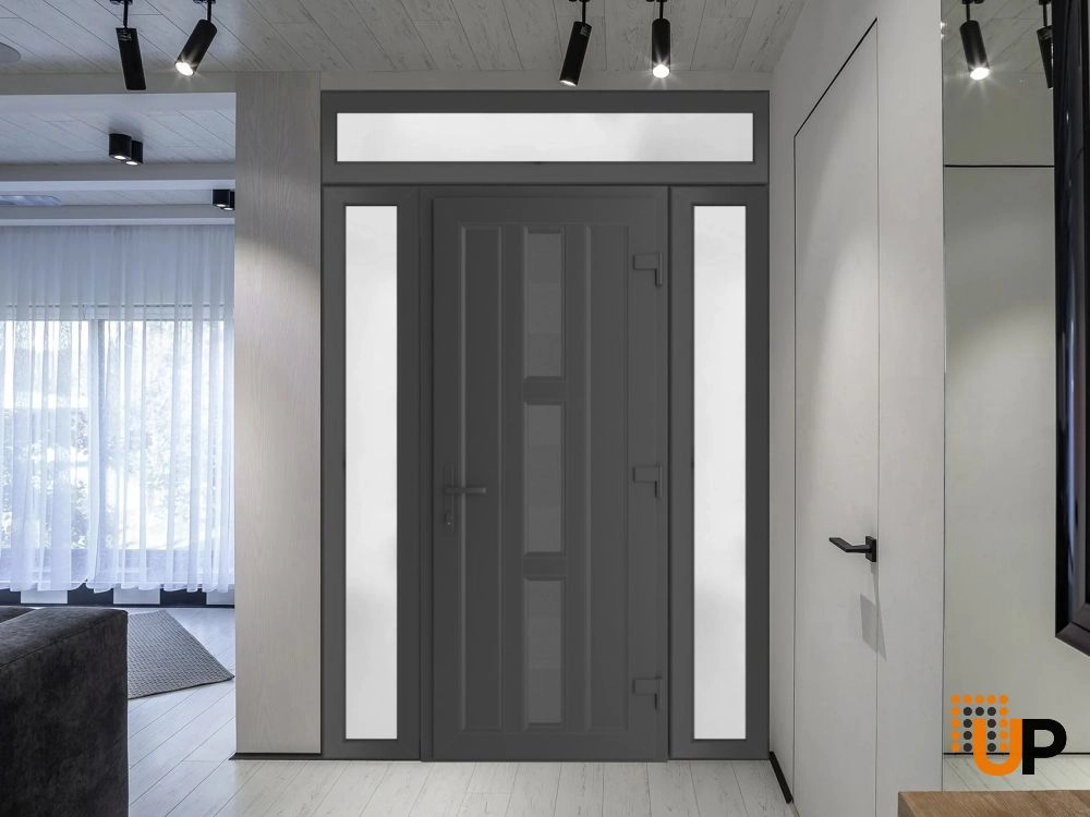 Single swing vinyl modern exterior door with clear glass | Manux 8112 Antracite | 60 x 96 (14+32+14 x 80+16) photo#3