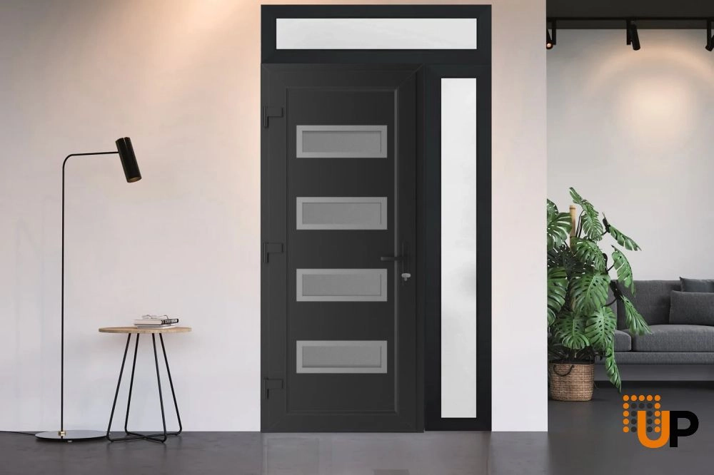 Single swing vinyl modern exterior door with tempered glass | Manux 8113 Black Matte | 48 x 94 photo#3