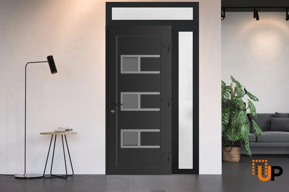 Single swing vinyl modern exterior door with tempered glass | Manux 8933 Black Matte | 44 x 94 photo#3