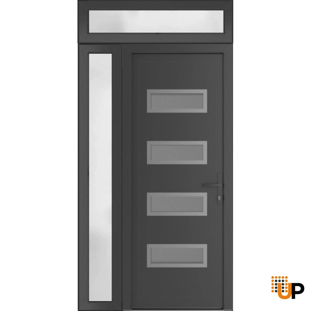 Single swing vinyl modern exterior door with tempered glass | Manux 8113 Antracite | 44 x 94 (32+12 x 80+14) photo#1