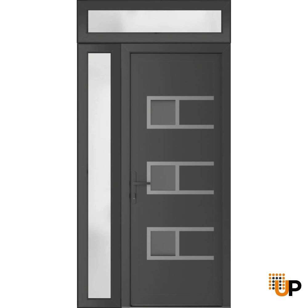 Single swing vinyl modern exterior door with tempered glass | Manux 8933 Antracite | 44 x 94 (32+12 x 80+14) photo#1