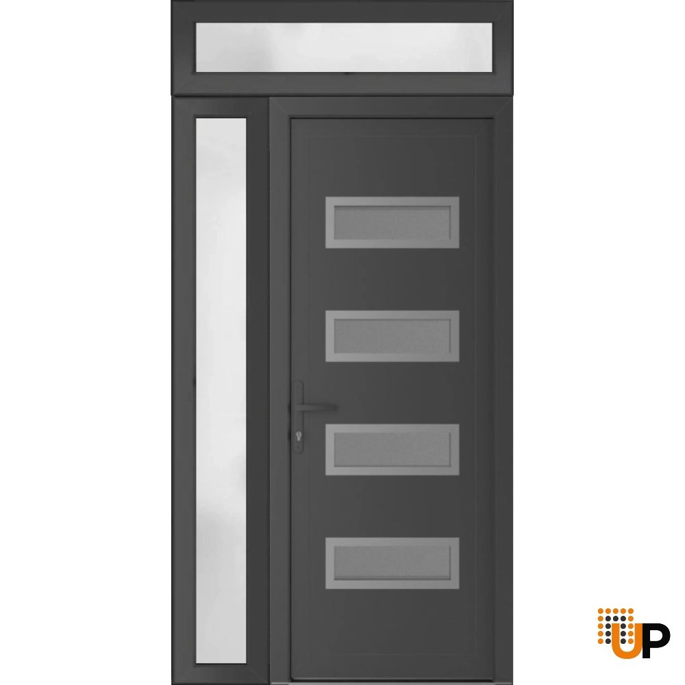 Single swing vinyl modern exterior door with tempered glass | Manux 8113 Antracite | 46 x 94 (32+14 x 80+14) photo#1