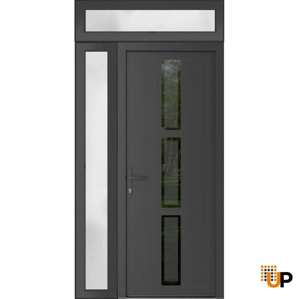 Single swing vinyl modern exterior door with clear glass | Manux 8112 Antracite | 50 x 94 (32+14 x 80+14) photo#1