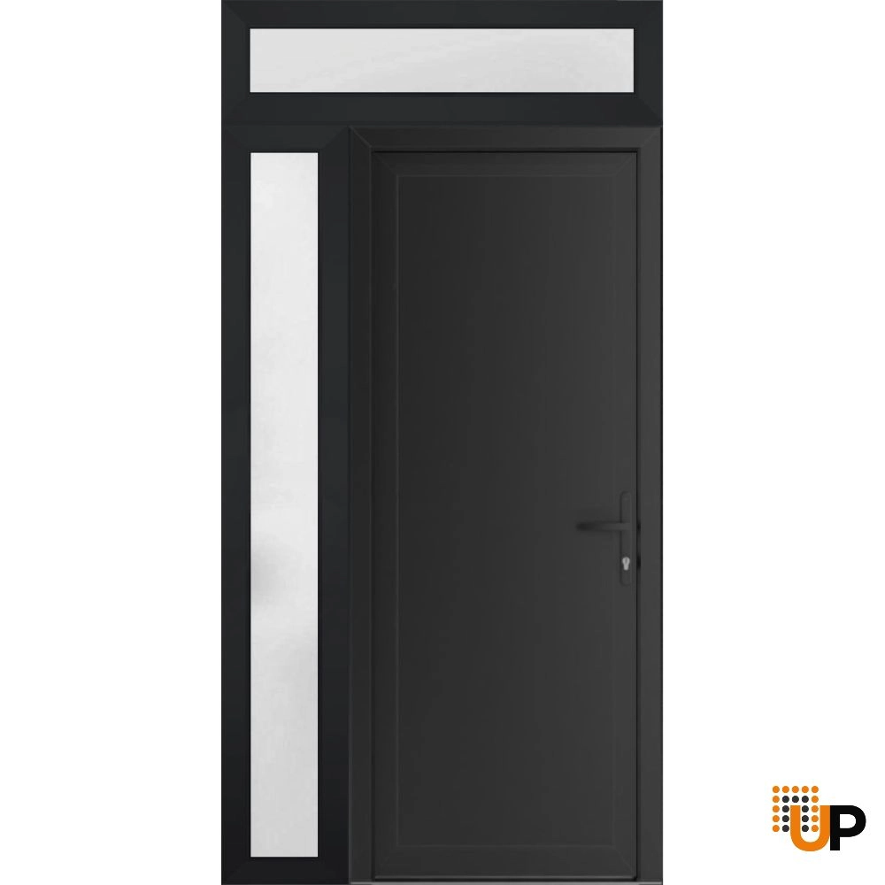 Single swing metal-plastic modern exterior door | Manux 8111 Black Matte | 48 x 94 photo#1