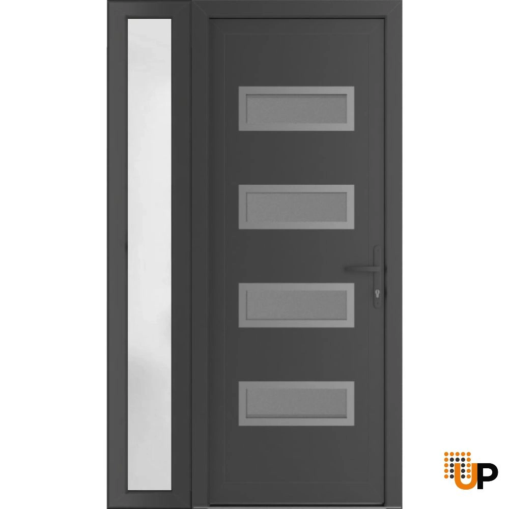 Single swing vinyl modern exterior door with tempered glass | Manux 8113 Antracite | 50 x 80 photo#1