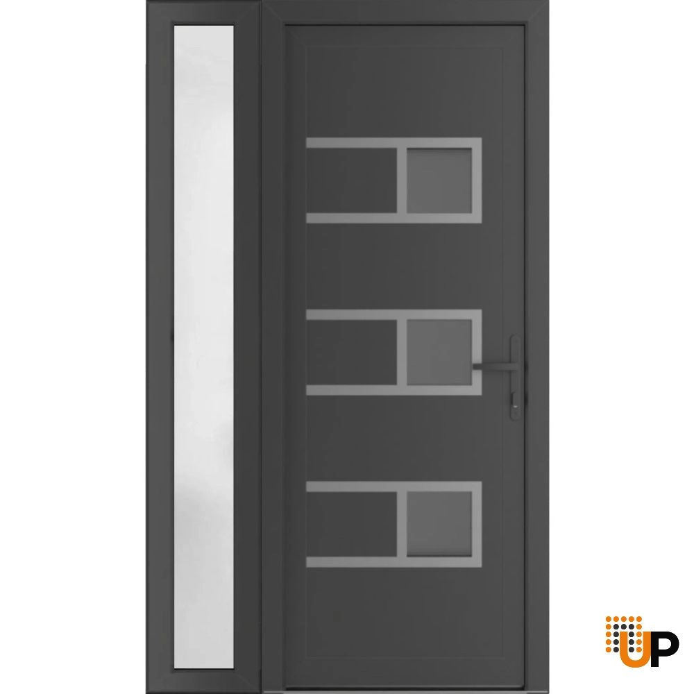 Single swing vinyl modern exterior door with tempered glass | Manux 8933 Antracite | 42 x 80 photo#1