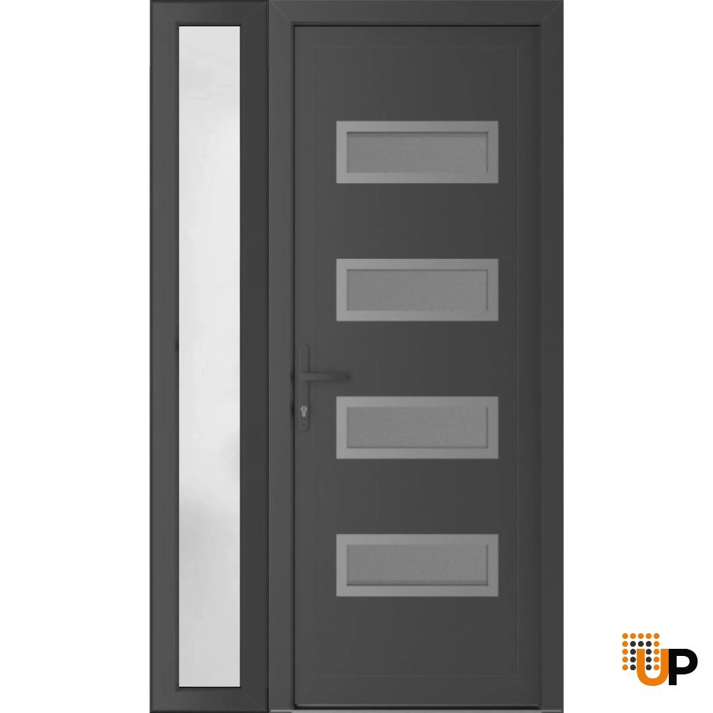 Single swing vinyl modern exterior door with tempered glass | Manux 8113 Antracite | 44 x 80 (32+12 x 80) photo#1