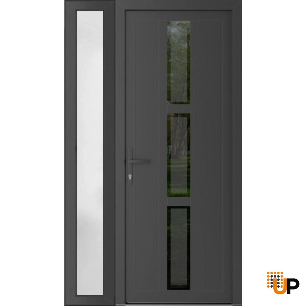 Single swing vinyl modern exterior door with tempered glass | Manux 8112 Antracite | 50 x 80 (36+14 x 80) photo#1