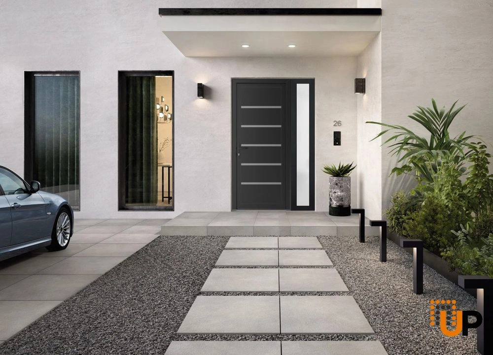 Single swing metal-plastic modern exterior door | Manux 8415 Black Matte | 42 x 80 (30+12 x 80) photo#2