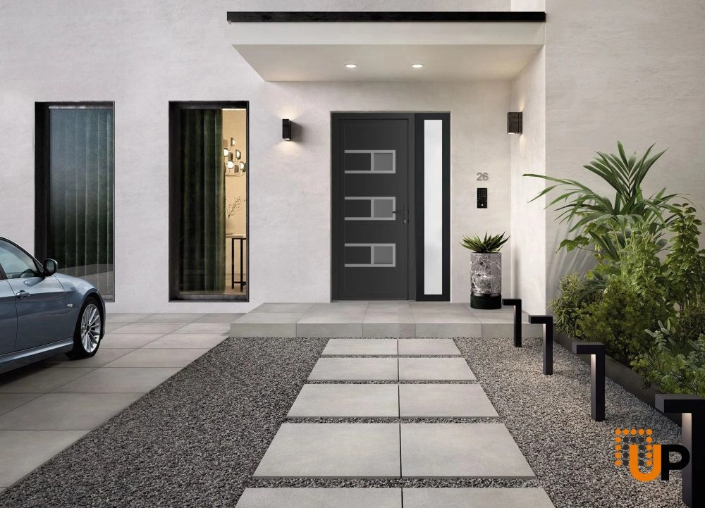Single swing vinyl modern exterior door with tempered glass | Manux 8933 Black Matte | 42 x 80 photo#2