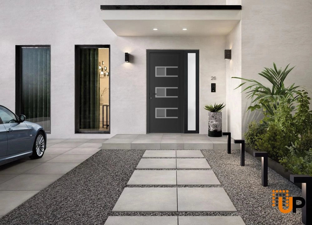 Single swing vinyl modern exterior door with tempered glass | Manux 8933 Black Matte | 42 x 80 photo#2