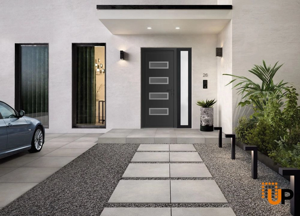 Single swing vinyl modern exterior door with tempered glass | Manux 8113 Black Matte | 48 x 80 photo#2