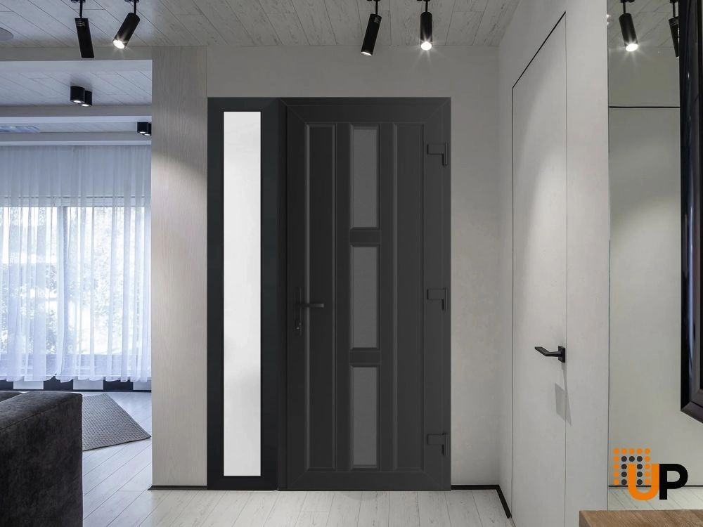 Single swing vinyl modern exterior door with clear glass | Manux 8112 Black Matte | 44 x 80 (32+12 x 80) photo#3
