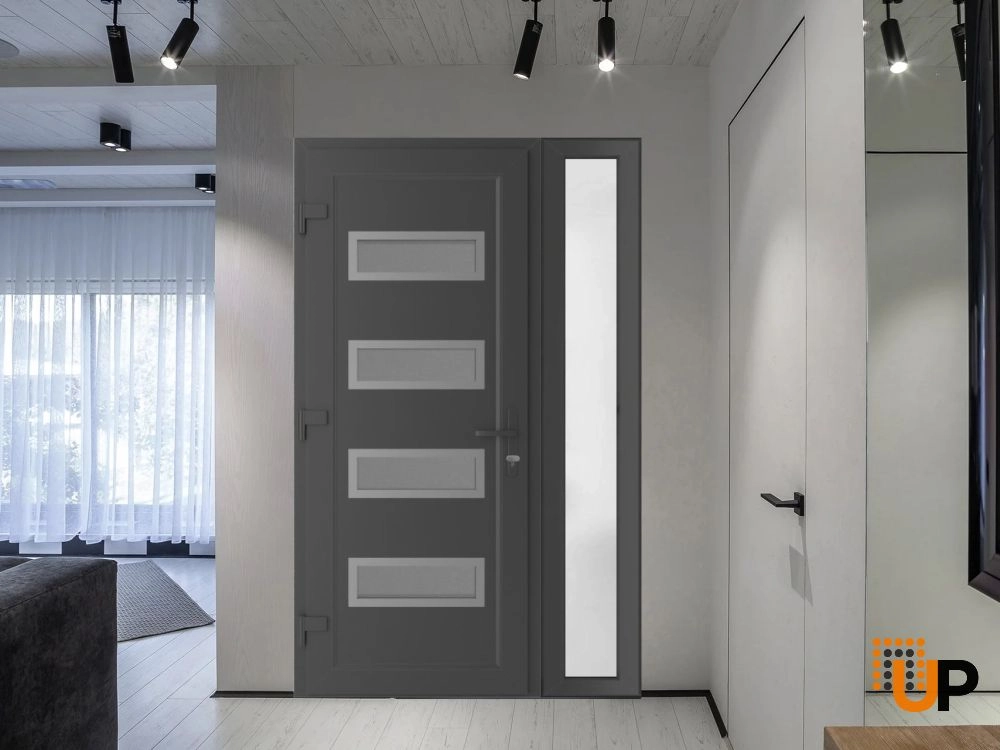 Single swing vinyl modern exterior door with tempered glass | Manux 8113 Antracite | 44 x 80 (32+12 x 80) photo#3