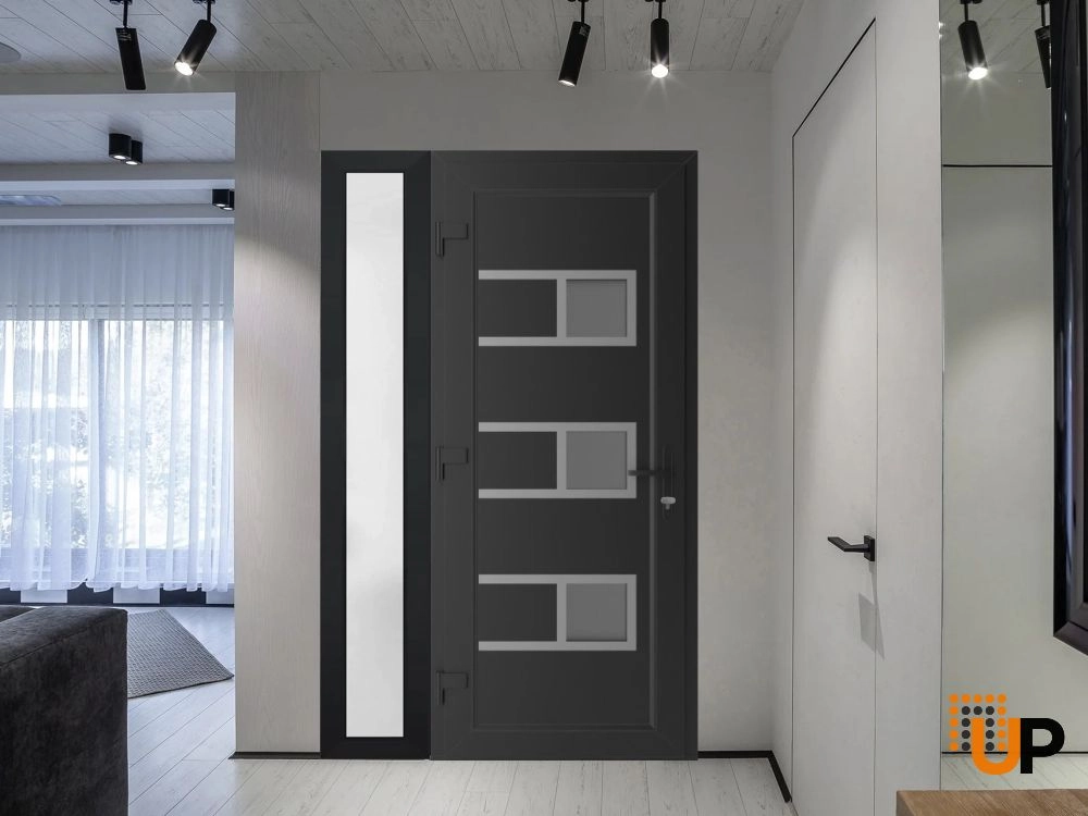 Single swing vinyl modern exterior door with tempered glass | Manux 8933 Black Matte | 42 x 80 photo#3