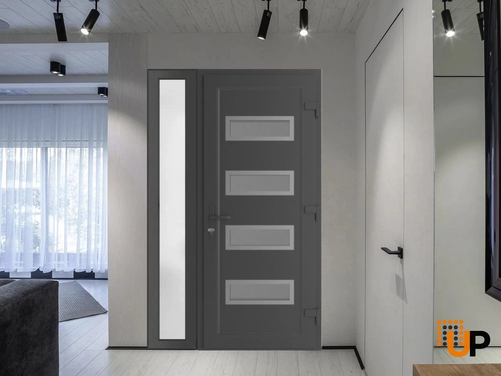 Single swing vinyl modern exterior door with tempered glass | Manux 8113 Antracite | 44 x 80 (32+12 x 80) photo#3
