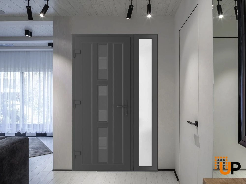 Single swing vinyl modern exterior door with clear glass | Manux 8112 Antracite | 48 x 80 (32+12 x 80) photo#3