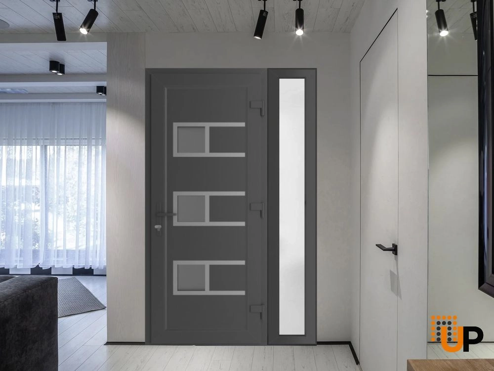 Single swing vinyl modern exterior door with tempered glass | Manux 8933 Antracite | 42 x 80 photo#3