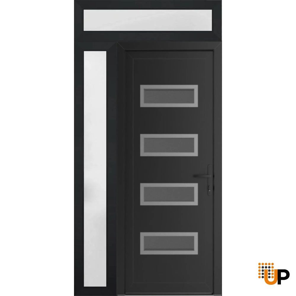 Single swing vinyl modern exterior door with tempered glass | Manux 8113 Black Matte | 50 x 94 photo#1