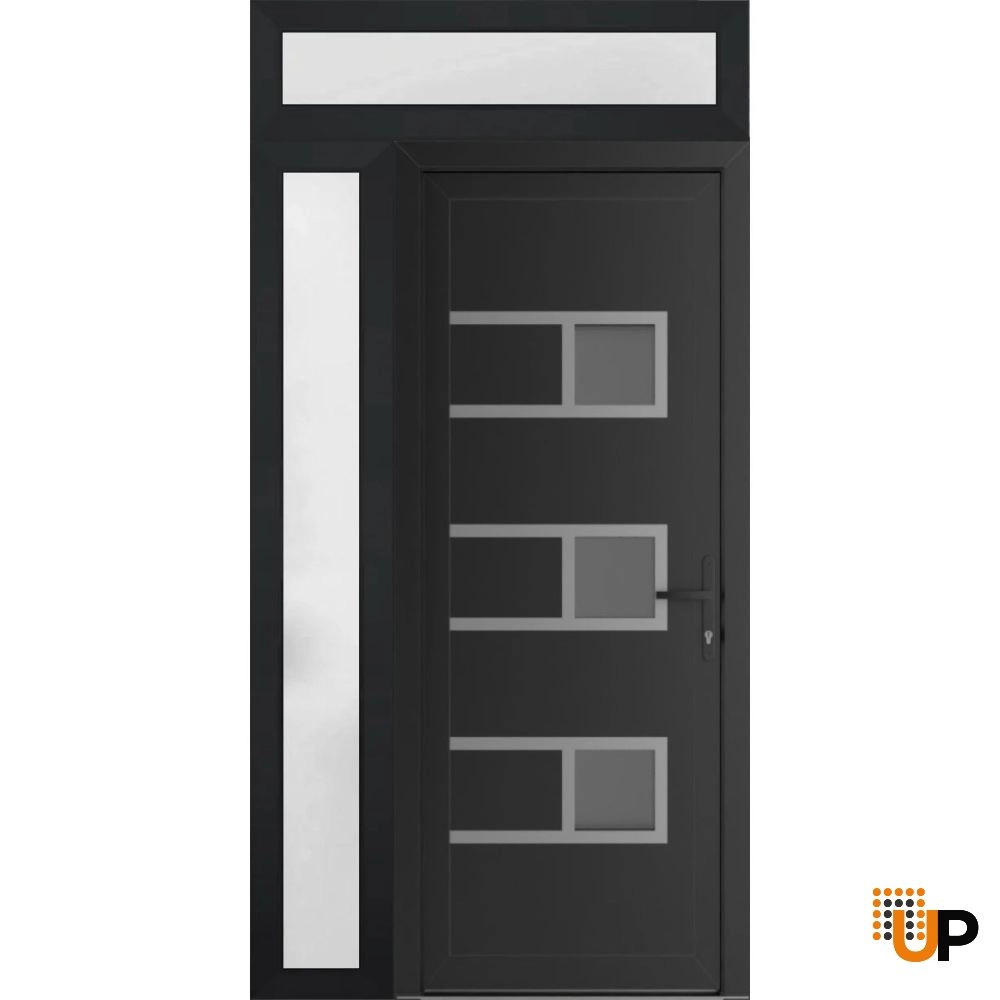 Single swing vinyl modern exterior door with tempered glass | Manux 8933 Black Matte | 44 x 94 photo#1