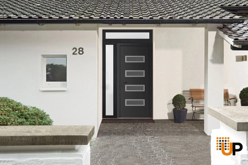 Single swing vinyl modern exterior door with tempered glass | Manux 8113 Black Matte | 48 x 94 photo#2