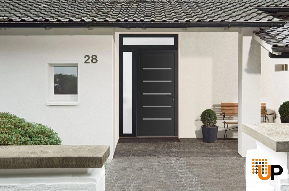 Single swing vinyl modern exterior door | Manux 8415 Black Matte | 52 x 94 (36+16 x 80+14) photo#2