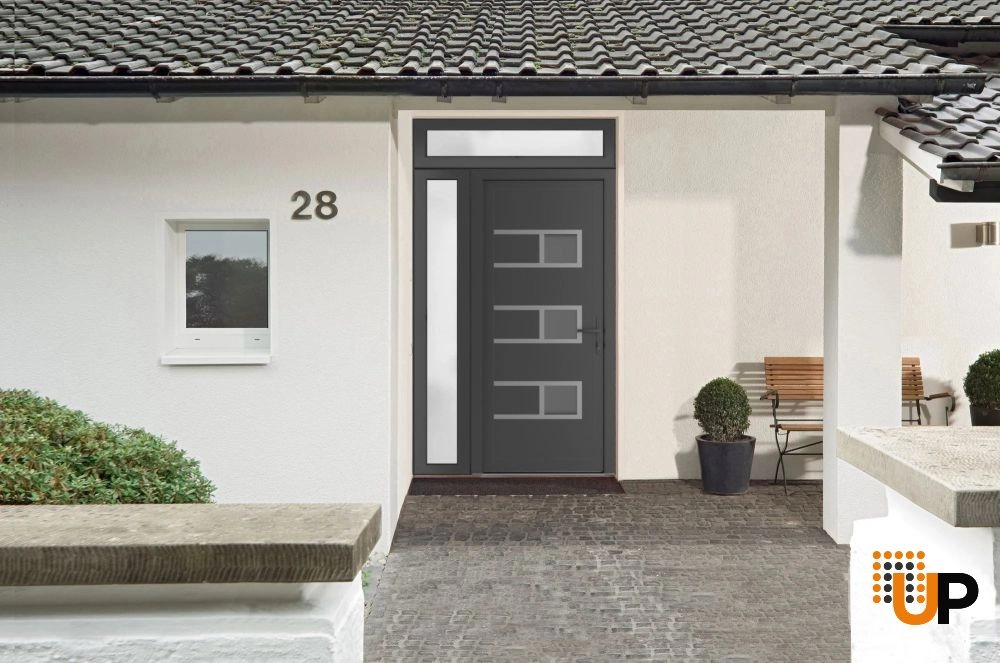 Single swing metal-plastic modern exterior door with tempered | Manux 8933 Antracite | 42 x 94 photo#2